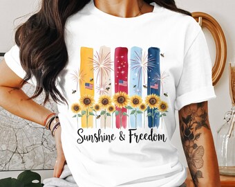 Land der freien amerikanischen Flagge Flagge, 4. Juli Pinselstrich png, Freiheit Sublimation Designs, Sonnenblume png, Tshirt Designs