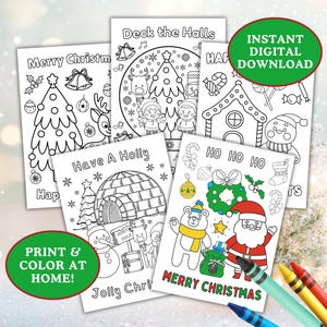 Christmas Coloring Card for Kids, 5 Homemade Holiday Greeting Cards, Downloadable Christmas Craft, DIY Printable Winter Activity Sheet