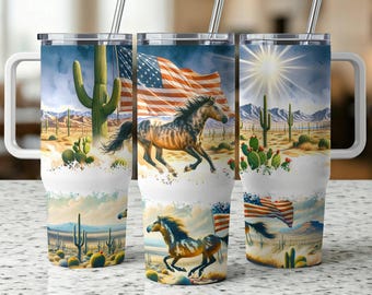 Western God's Country 40 Unzen Tumbler Sublimationsdesign, Pferde Tumbler Wrap, Mustang Tumbler PNG, Patriotic America Tumbler Digital Download