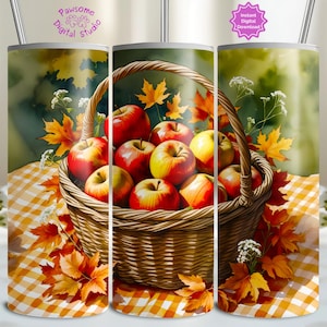 Apples Autumn Leaves 20oz Skinny Tumbler Design, Tumbler Wrap Fall 2025, Fall Sublimation Design, Thanksgiving Design, Seasonal Tumbler Wrap