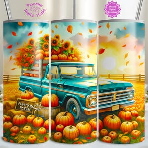 Pumpkin Patch 20oz Skinny Tumbler Sublimation Design, Tumbler Wrap Fall 2025, Autumn Leaves Pumpkin Vintage Pickup Truck Digital Download