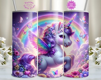 Niedliches Baby-Einhorn Tumbler Wrap, magisches Einhorn Tumbler PNG, 20 oz Sublimationsbecher Designs, Kinder Tumbler Designs, digitaler Download