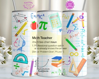 Mathe-Lehrer Tumbler Wrap PNG, Lehrer Wertschätzung Geschenk, Mathe-Liebhaber, Pi-Liebhaber, Lehrerleben PNG-Datei, 20 Unzen Skinny Tumbler Sublimation PNG