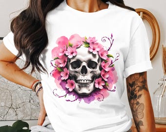 Blumen Schädel Sublimation Png, Kirschblüte Skelett Sublimation Clipart, digitales Design, Blumen Schädel Tattoo Designs, digitale Download-Datei