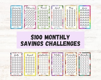 Geldspar-Challenge 100 in einem Monat, A6 Spar-Challenge mit niedrigem Einkommen, Sinking Funds Tracker, Bargeldfüllung Tracking-Blätter für Anfänger