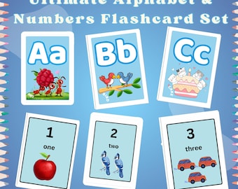Paquete de tarjetas didácticas del alfabeto de la A a la Z y números del 1 al 10 / Tarjetas de aprendizaje imprimibles para niños / Herramientas educativas para la educación en casa