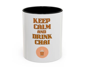 Koffiemok, blijf kalm en drink chai, Indiase chai-liefhebber, theekop, cadeau voor liefhebbers van chai, chai-mok, chai-theekop, cadeau chai-drinker