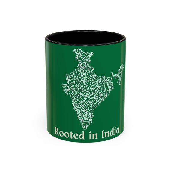 Chai Mug, Rooted in India, Gift Coffee Cup, Tea Lover Present, Asian Kitchen Decor, 11oz, 15oz