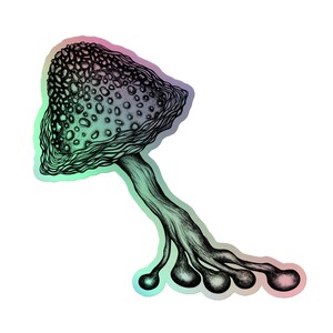 Holografische 3D regenboog paddestoel sticker, grillige natuurliefhebber vinyl, schimmels psychedelische plantenliefhebber, magische trippy hippie abstracte kunst