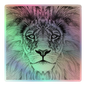 Holografische leeuw sticker, 3D regenboog wilde safari kat dierenliefhebber vinyl sticker, majestueuze natuur wildlife abstracte kunst design