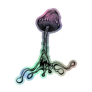 Adesivo olografico 3D a forma di fungo arcobaleno, vinile stravagante per amanti della natura, funghi, piante psichedeliche, arte astratta magica, psichedelica e hippie.