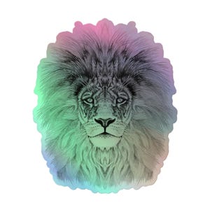 Adesivo de leão holográfico, adesivo de vinil com tema de gato selvagem e safári em arco-íris 3D, design de arte abstrata majestosa da natureza e vida selvagem 1