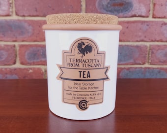 Vintage Italian Tea Canister with Cork Lid | White Ceramic Kitchen Storage Jar