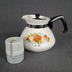Tetera Corning Ware Le Thé con cesta infusora – Tetera de cerámica vintage con diseño floral P-106-8