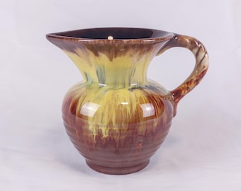 Vintage West German Vase 528/12 – Brown & Yellow Drip Glaze Pottery Jug