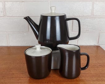 Vintage Mikasa Terra Stone Vanilla Sugar Jar & Creamer – 1970s Brown Stoneware