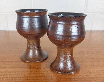 Pair Vintage Bendigo Pottery Stoneware Goblets – Handmade Australian Cups