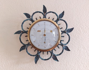 Estación meteorológica de pared vintage: barómetro y termómetro aneroide Scholz con marco de hoja metálica