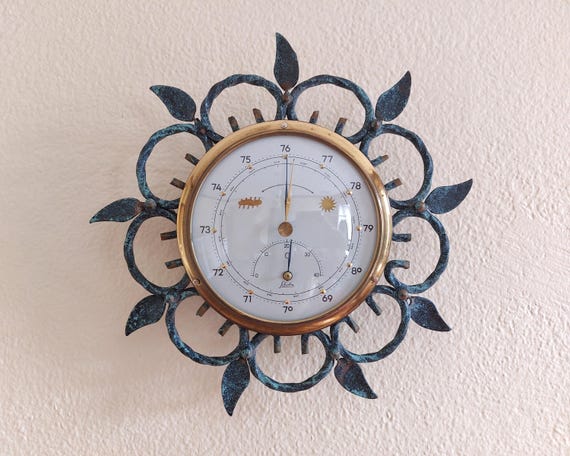 Vintage Wall Weather Station – Scholz Aneroid Barometer & Thermometer with Metal Leaf Frame