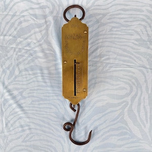 Vintage Salter Spring Balance Scale No.2 – Brass & Iron Hanging Scale, 24lb Capacity, Industrial Decor