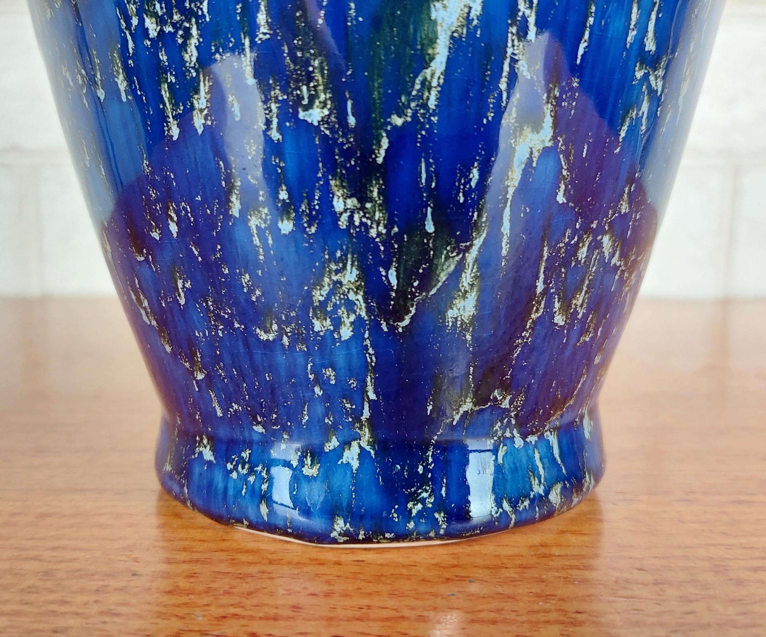 Vintage Studio Pottery Vase | Tall Blue Drip Glaze Ceramic | Statement ...