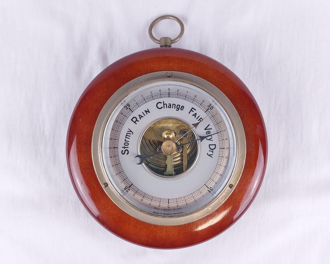 Vintage German Barometer Made in Western Germany – Round Wood & Brass ...