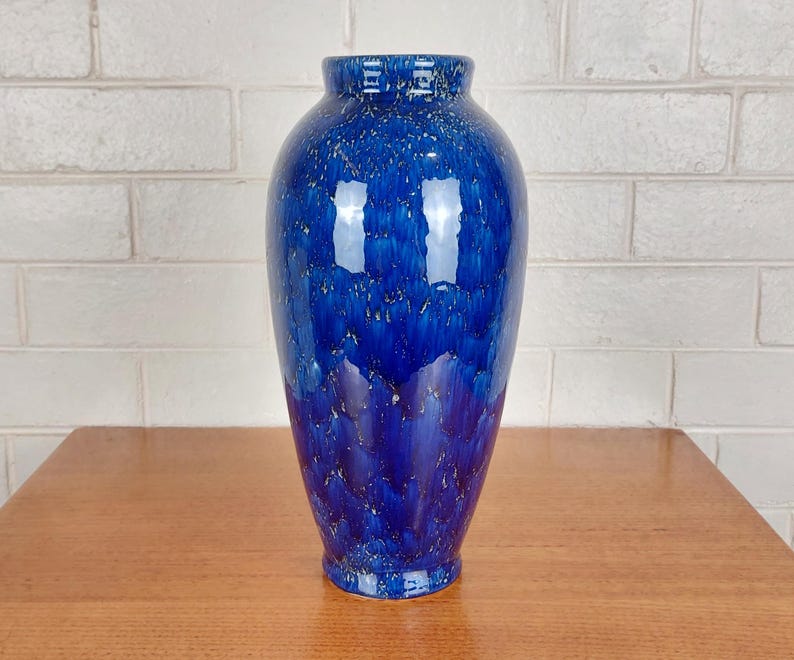 Vintage Studio Pottery Vase | Tall Blue Drip Glaze Ceramic | Statement ...