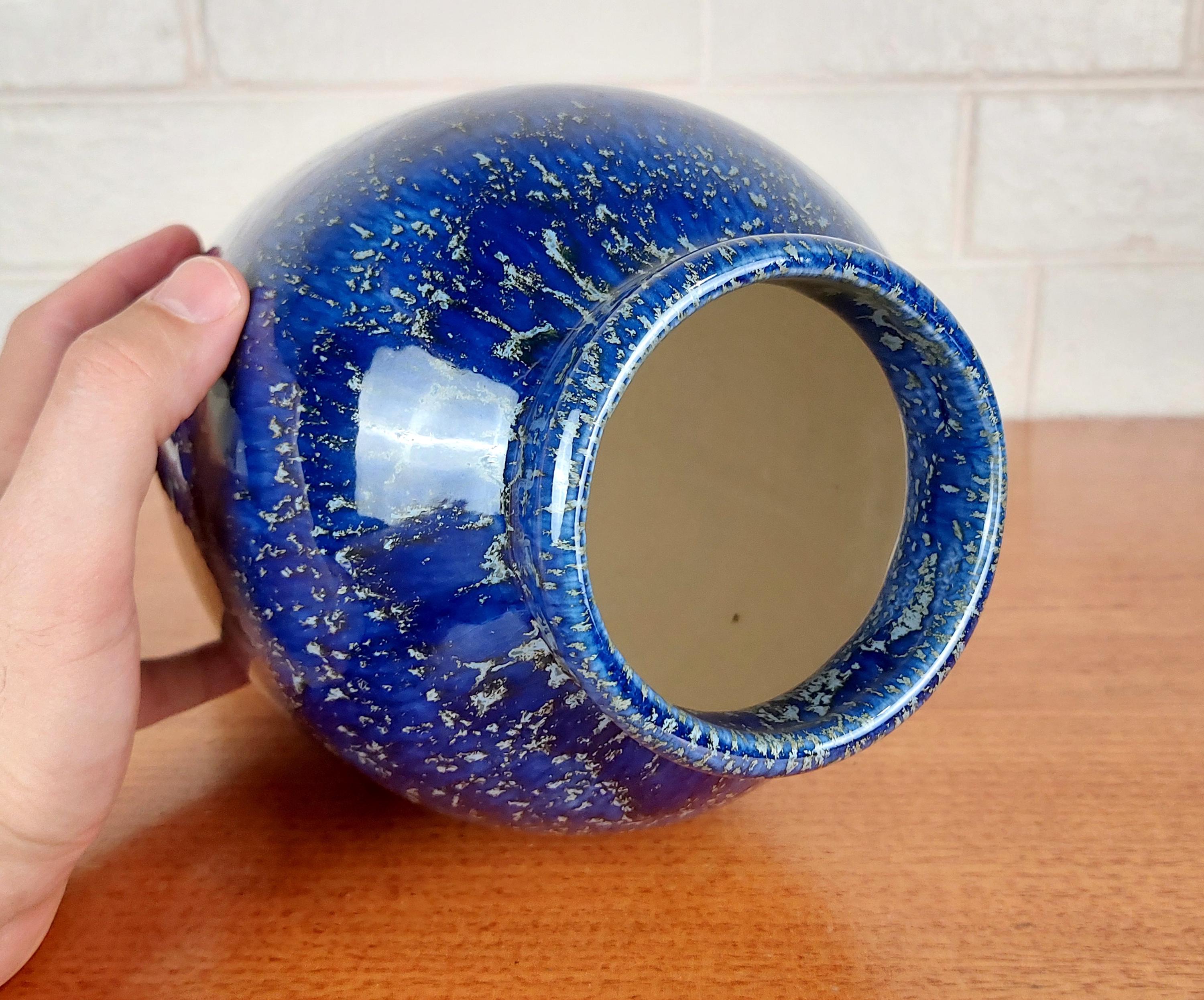 Vintage Studio Pottery Vase | Tall Blue Drip Glaze Ceramic | Statement ...