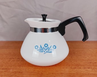 Vintage Corning Ware Blue Cornflower Teapot 6 Cup Stovetop Tea Pot Mid Century Kitchenware
