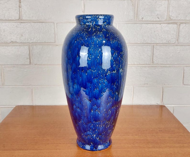 Vintage Studio Pottery Vase | Tall Blue Drip Glaze Ceramic | Statement ...