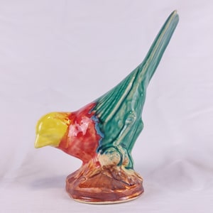 Vintage Ceramic Bird Figurine – Multicolor Glaze, 15 cm, Marked
