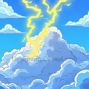 Electric Thunderstorm PNG – Cartoon Lightning & Clouds Digital Art