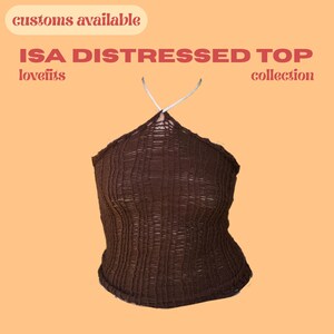ISA distressed top | drop-stitch knit halter crop top