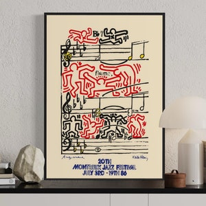 Keith Haring 20º Festival de Jazz de Montreux - Arte de pared de Keith Haring - Arte de pared roja - Arte de pared de Keith Haring - Rojo - Arte de pared de jazz