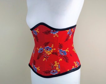 Petit corset rouge réversible en tissu vintage des années 50 sous la poitrine Burlesque Circus Showgirl