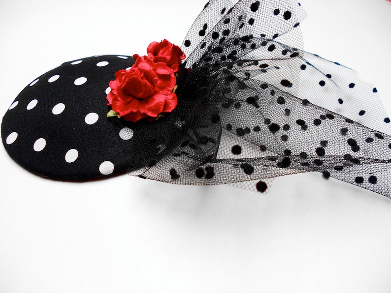 Pinup Polka Dots Rockabilly Fascinator with Spotty Veil Retro Chic