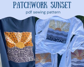 Schema di cucito per patchwork con applicazioni a tema tramonto