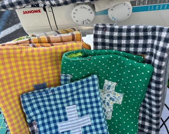 Handmade Recycled Fabric Bible Cover, Gingham Plaid
