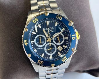 Nuovo orologio da uomo Marine Star 98B400 Cronografo con quadrante blu, cassa al quarzo da 41,5 mm, con scatola.