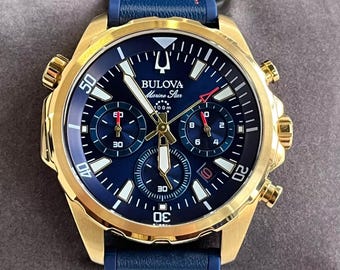 Orologio da uomo Marine Star 97B168 con quadrante blu e dettagli dorati, al quarzo e in silicone, 43 mm