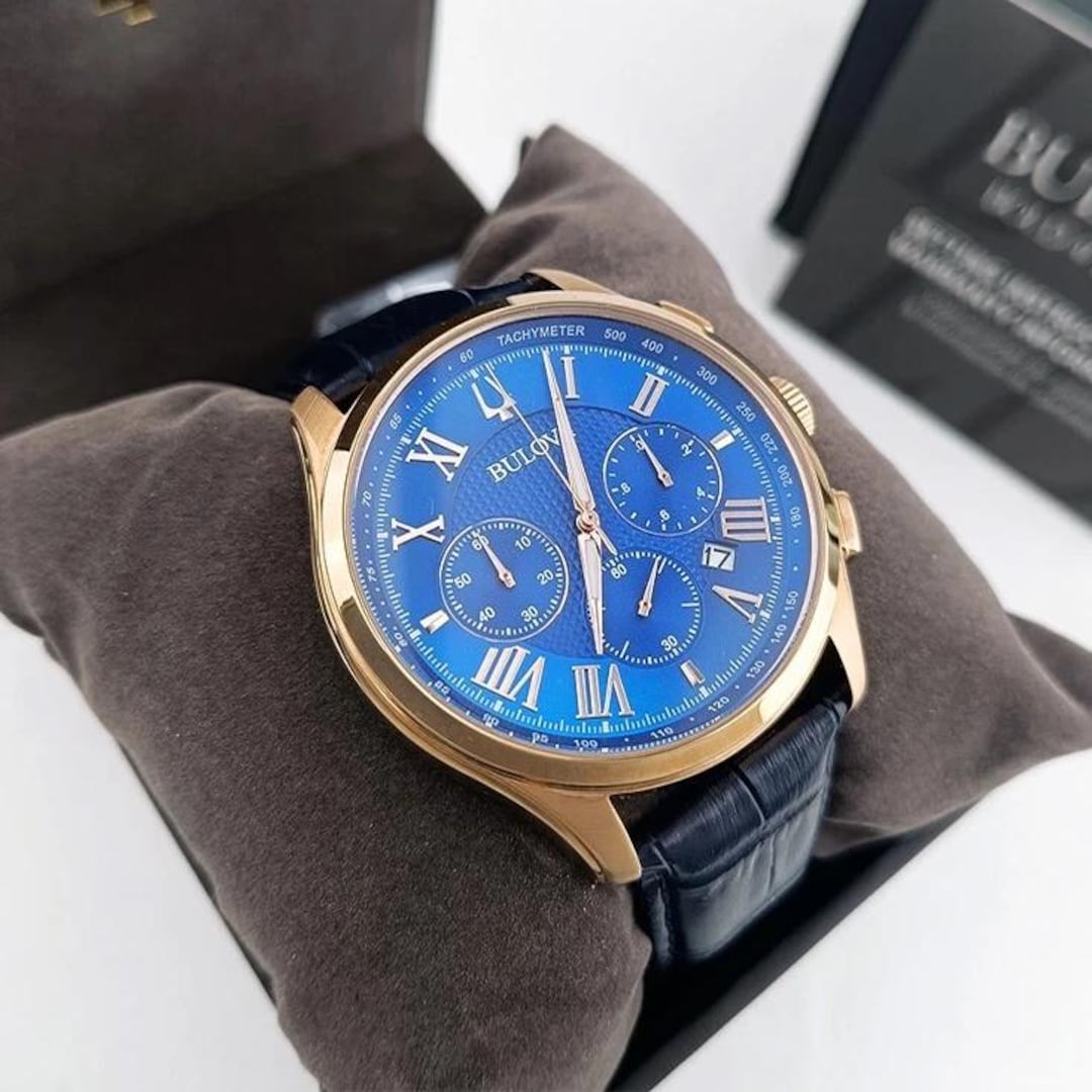 NEW 97B170 Wilton Blue Gold Chronograph Quartz Leather