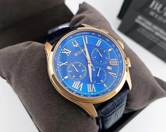 NEW 97B170 Wilton Blue Gold Chronograph Quartz Leather