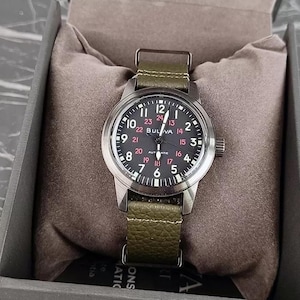 New 98A255 Men&#39;s Hack Watch Automatic Black Dial Green Leather Watch 38mm Gift for Him