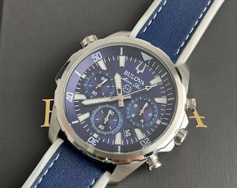 NUOVO orologio cronografo al quarzo da uomo Marine Star 96B287 con quadrante blu, 43 mm, con scatola