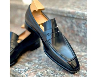 Men's Handmade Black Color Leather Oxford Slip On Loafers Casual Shoes Men