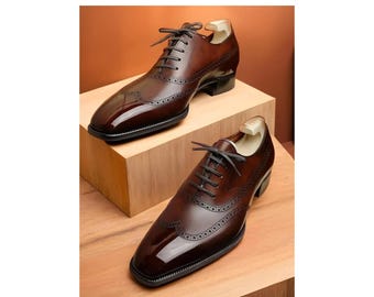 Chaussures richelieu homme en cuir bordeaux Chaussures habillées faites main à montage Goodyear