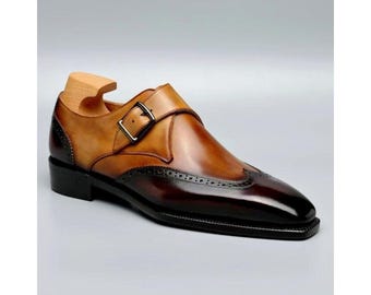 Scarpe Oxford da uomo in pelle bicolore con fibbia, realizzate a mano, edizione speciale Capodanno.
