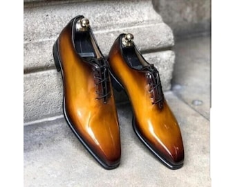 Zapatos Oxford de cuero amarillo con cordones y corte completo para hombre, hechos a medida
