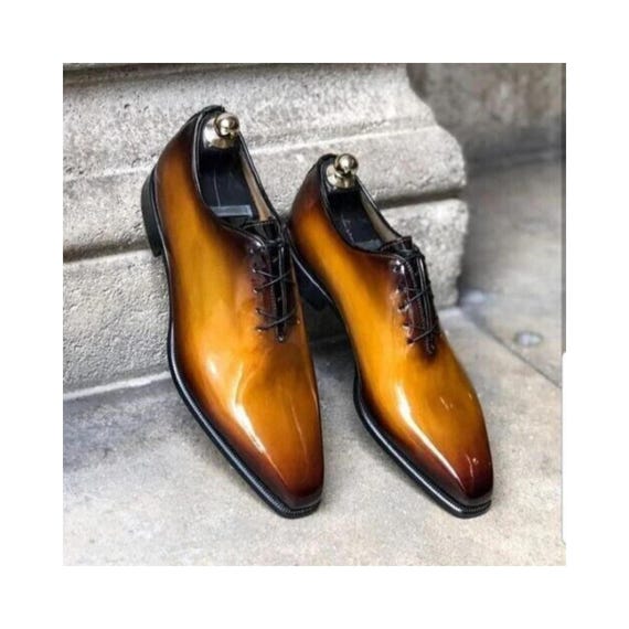 Custom Made Men's Yellow Color Leather Oxford Lace Up Whole-Cut Dress Formal Shoes Men