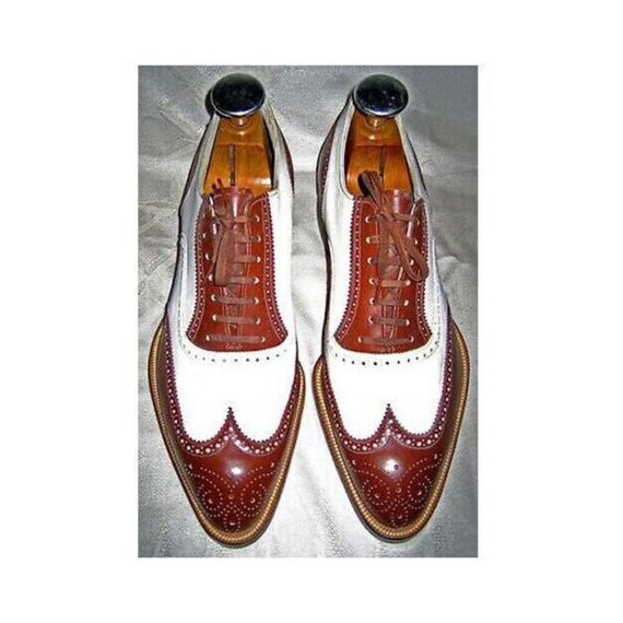 Handmade Men's Two Tone Leather Oxford Wingtip Brogue Lace Up Party Shoes